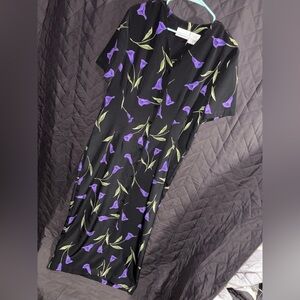 Kathie Lee Collection Purple and Green Sheath Midi Dress